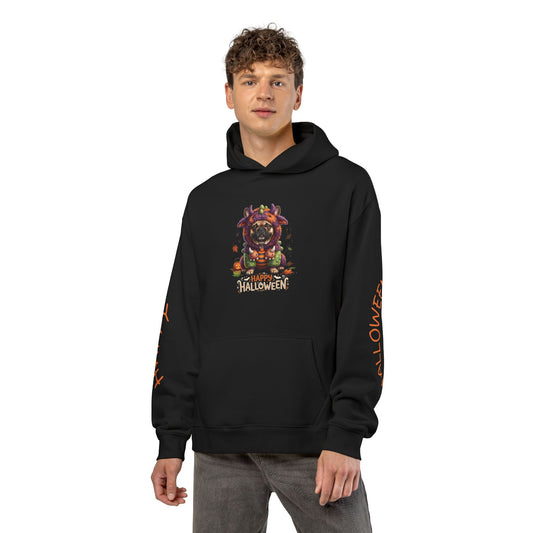 Halloween Monster Graphic Hoodie — "Happy Halloween" Sleeve Print