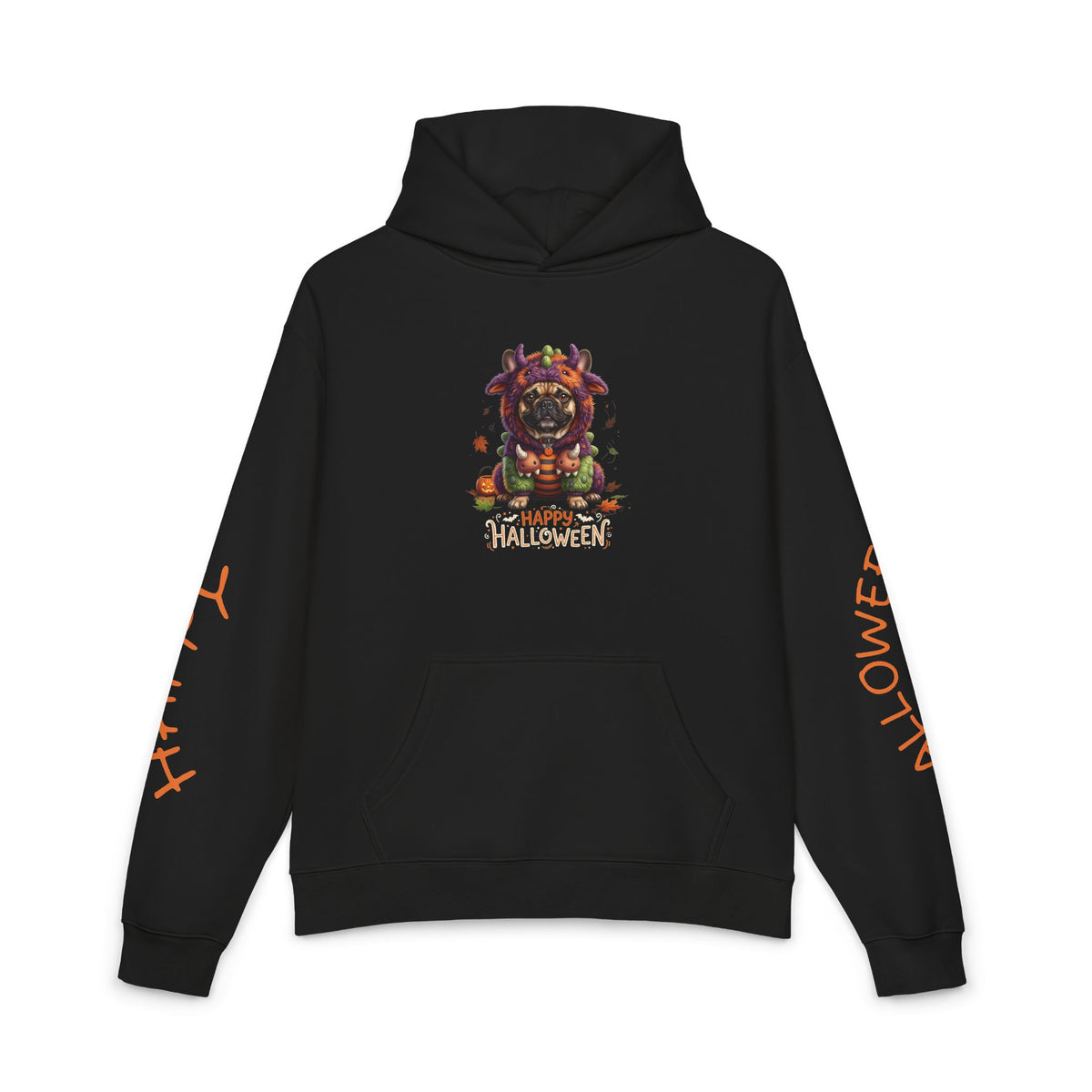 Halloween Monster Graphic Hoodie — "Happy Halloween" Sleeve Print