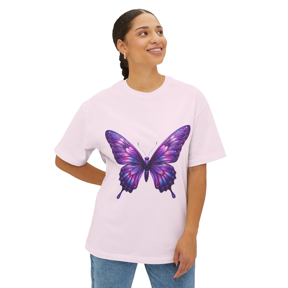 Purple Watercolor Butterfly Tee — Women's Casual Oversized Graphic Shirt