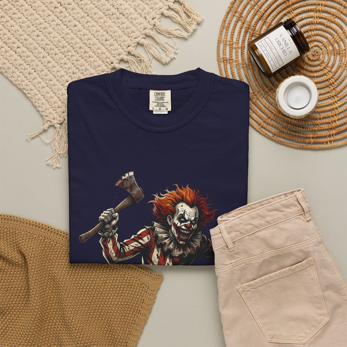 Creepy Clown Axe T-Shirt — 'KRYO' Dripping Back Graphic, Horror Halloween Tee