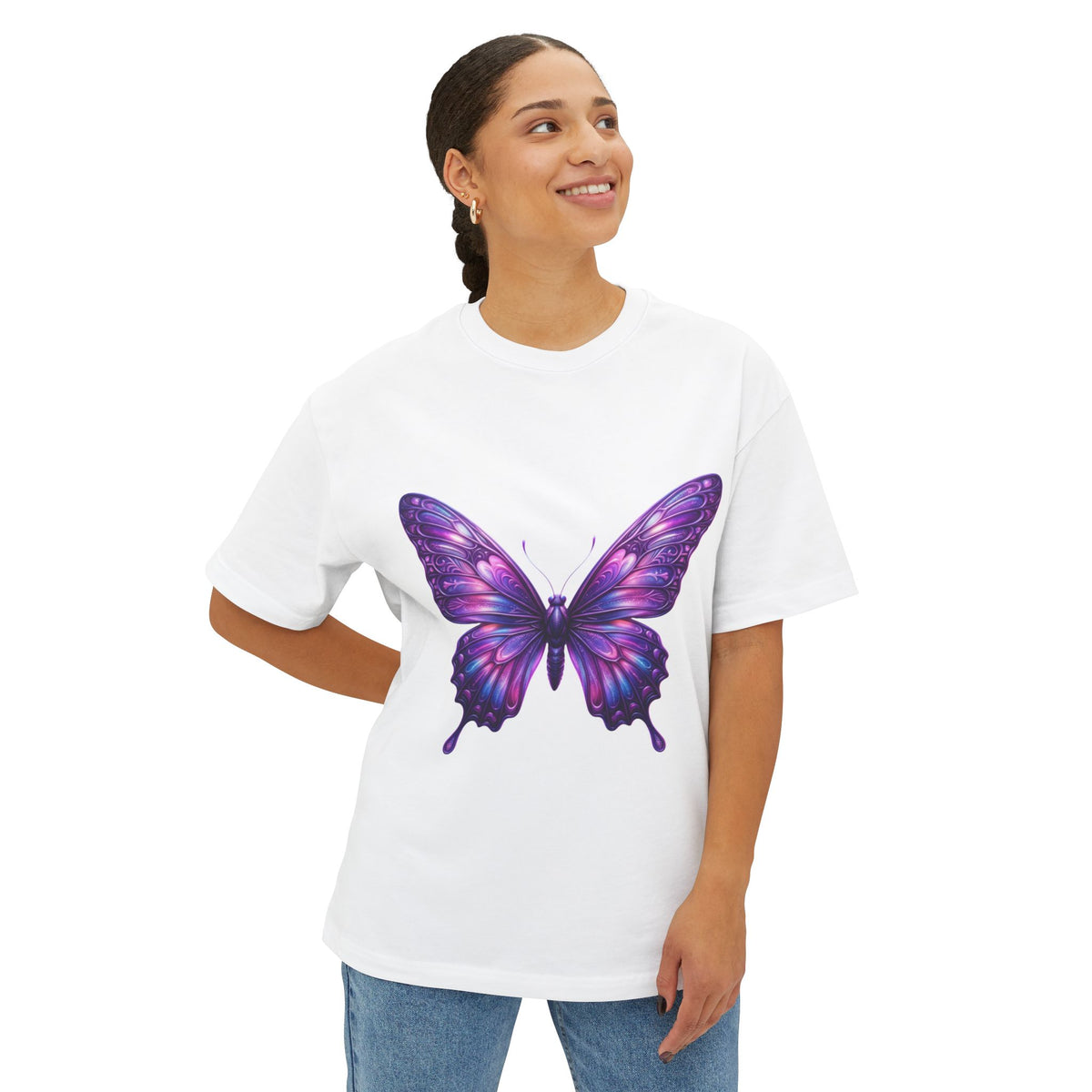 Purple Watercolor Butterfly Tee — Women's Casual Oversized Graphic Shirt
