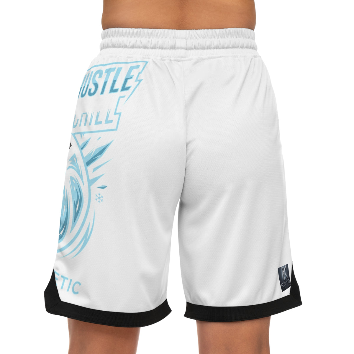 Basketball Rib Shorts - White All-Over Print "Wear The Hustle" Athletic Shorts