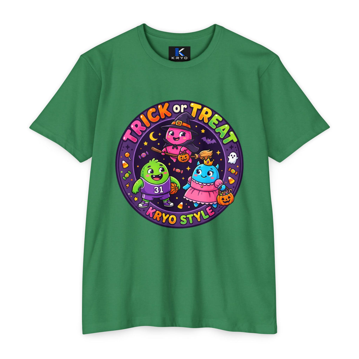 Trick or Treat Cute KRYO Monsters T-Shirt — "Happy Halloween" Back Print