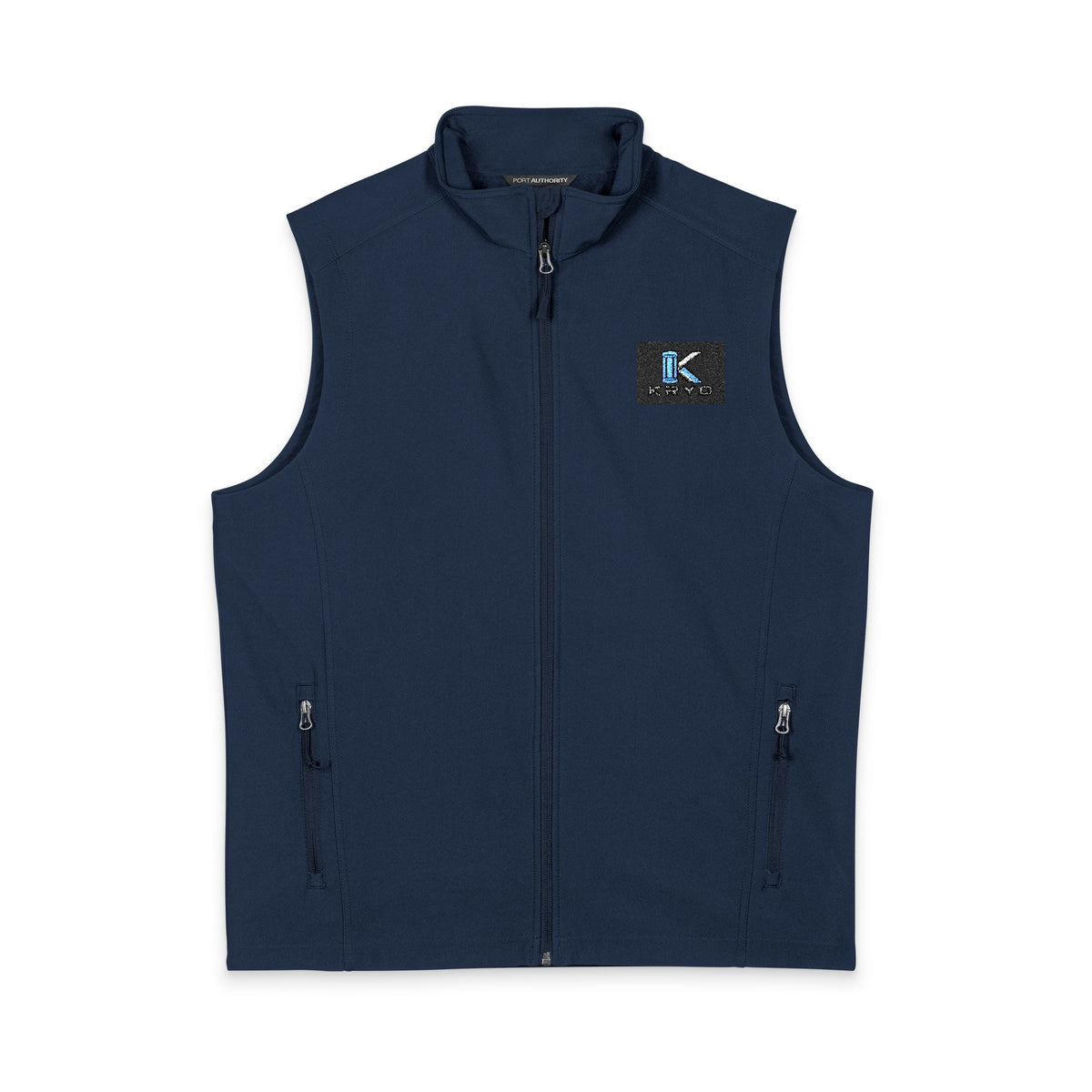Men's Kryo Soft Shell Vest — Blue 'K' Logo Chest Patch, Windproof Layer for Casual & Workwear