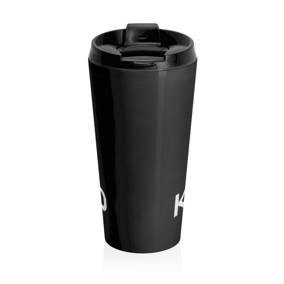 Travel Mug — Black Stainless Steel Tumbler with Blue Logo