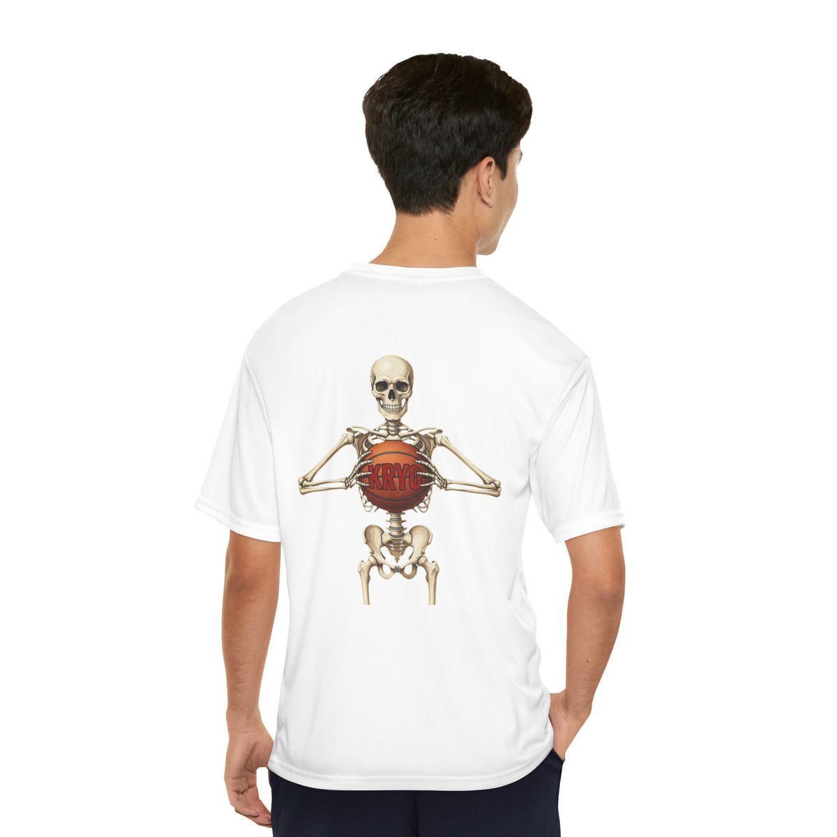 Skeleton Holding Basketball Performance Tee — Men's Athletic Shirt