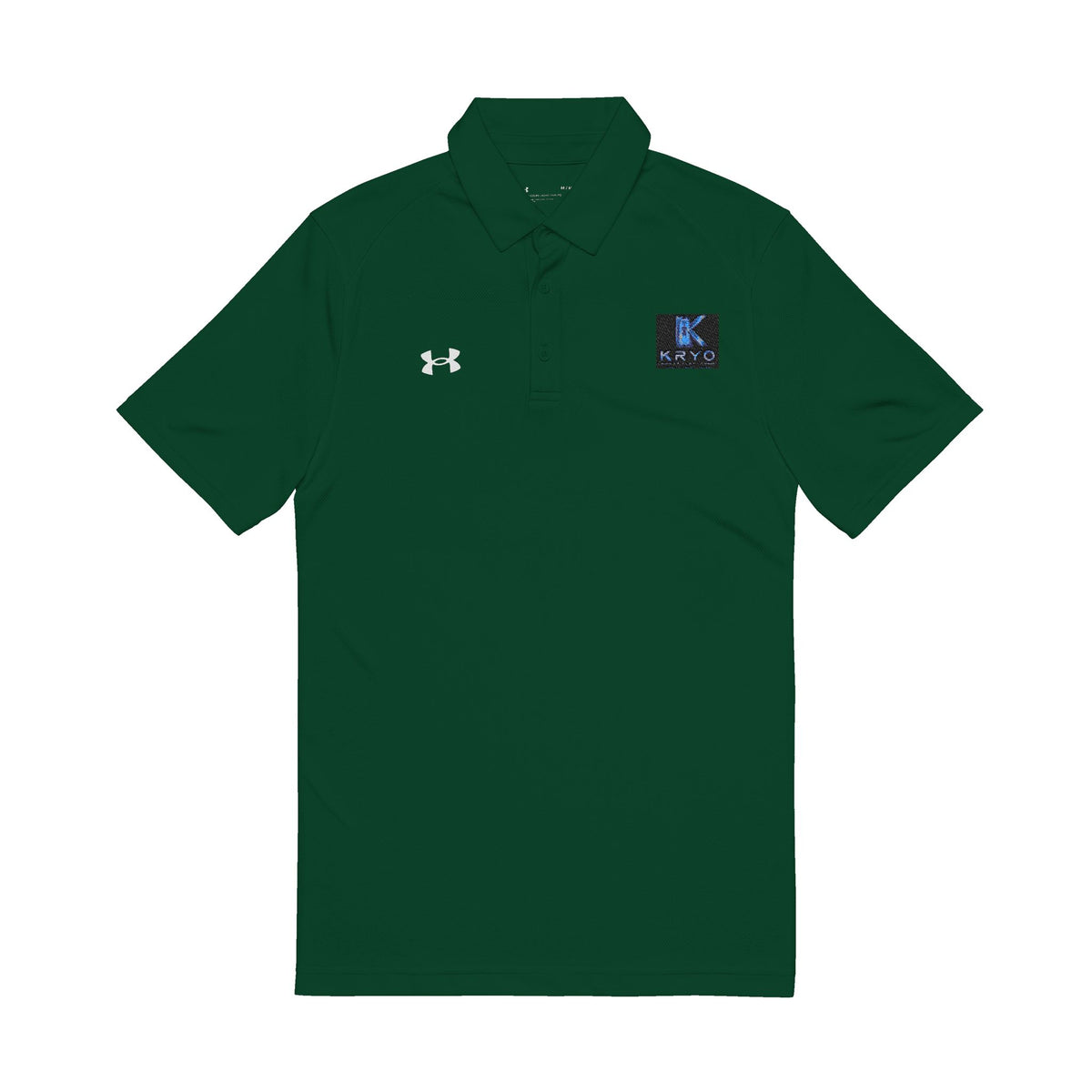 Kryo Men's Embroidered Polo — White Under Armour Golf Shirt with Blue Logo