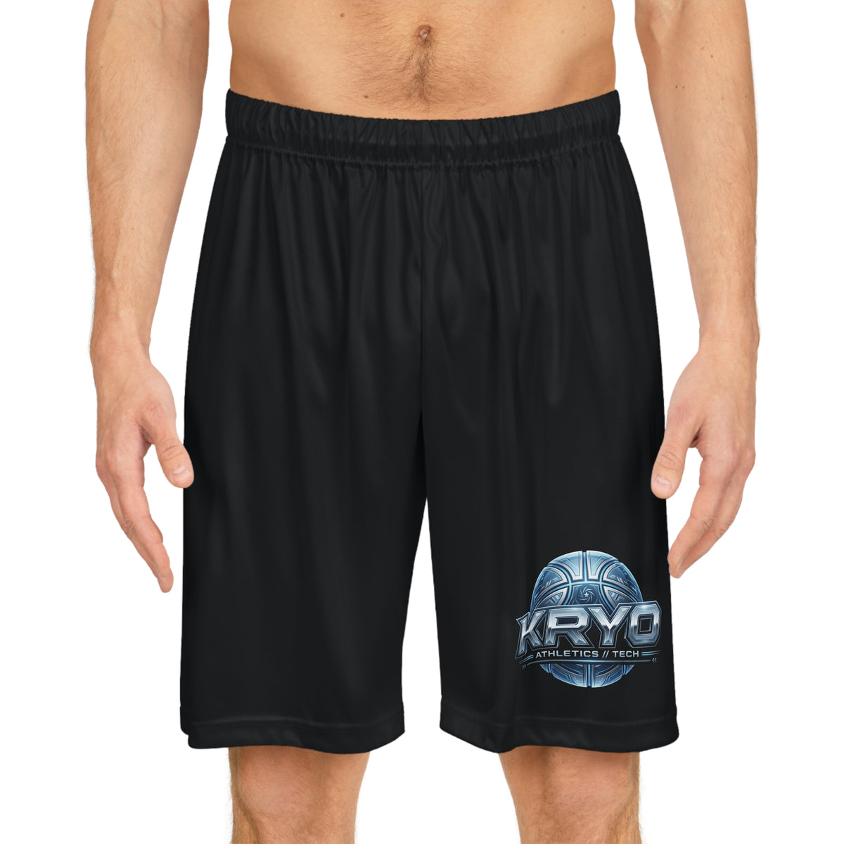 Kryo Basketball Shorts — Black Athletic AOP Shorts with Kryo Logo
