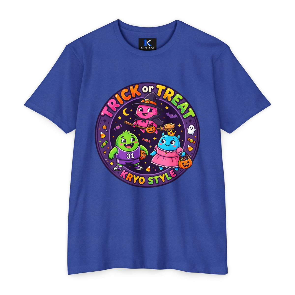 Trick or Treat Cute KRYO Monsters T-Shirt — "Happy Halloween" Back Print