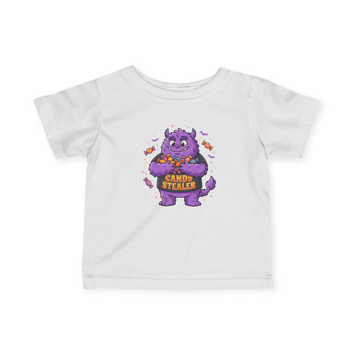 Infant Tee - Cute Purple 'Candy Stealer' Monster Halloween Baby Shirt