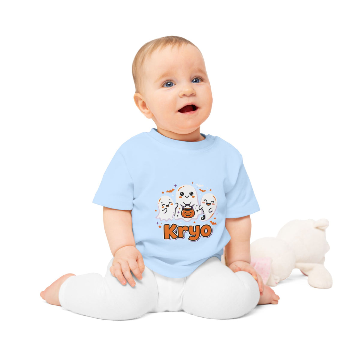 Baby T-Shirt — Cute Halloween Ghosts with 'Kryo' Name | 'Happy Halloween' Back