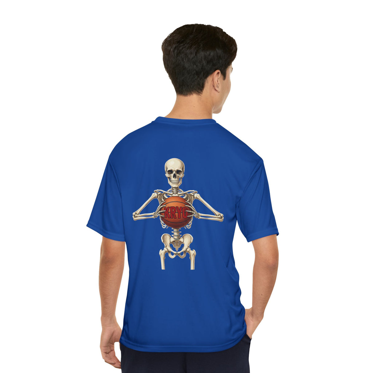 Skeleton Holding Basketball Performance Tee — Men's Athletic Shirt