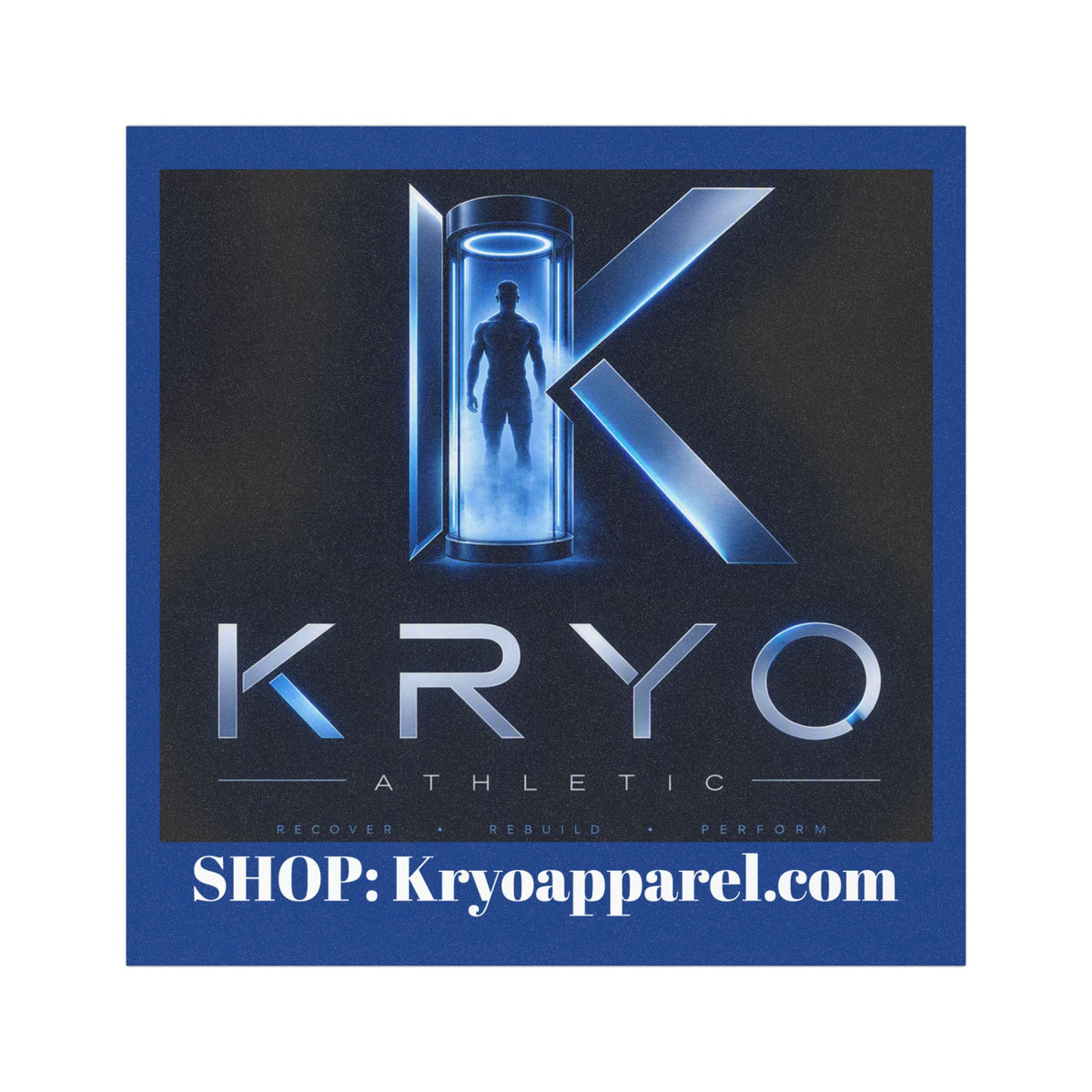 KRYO Athletic Car Magnet — Blue Logo Magnet with "SHOP: Kryoapparel.com"