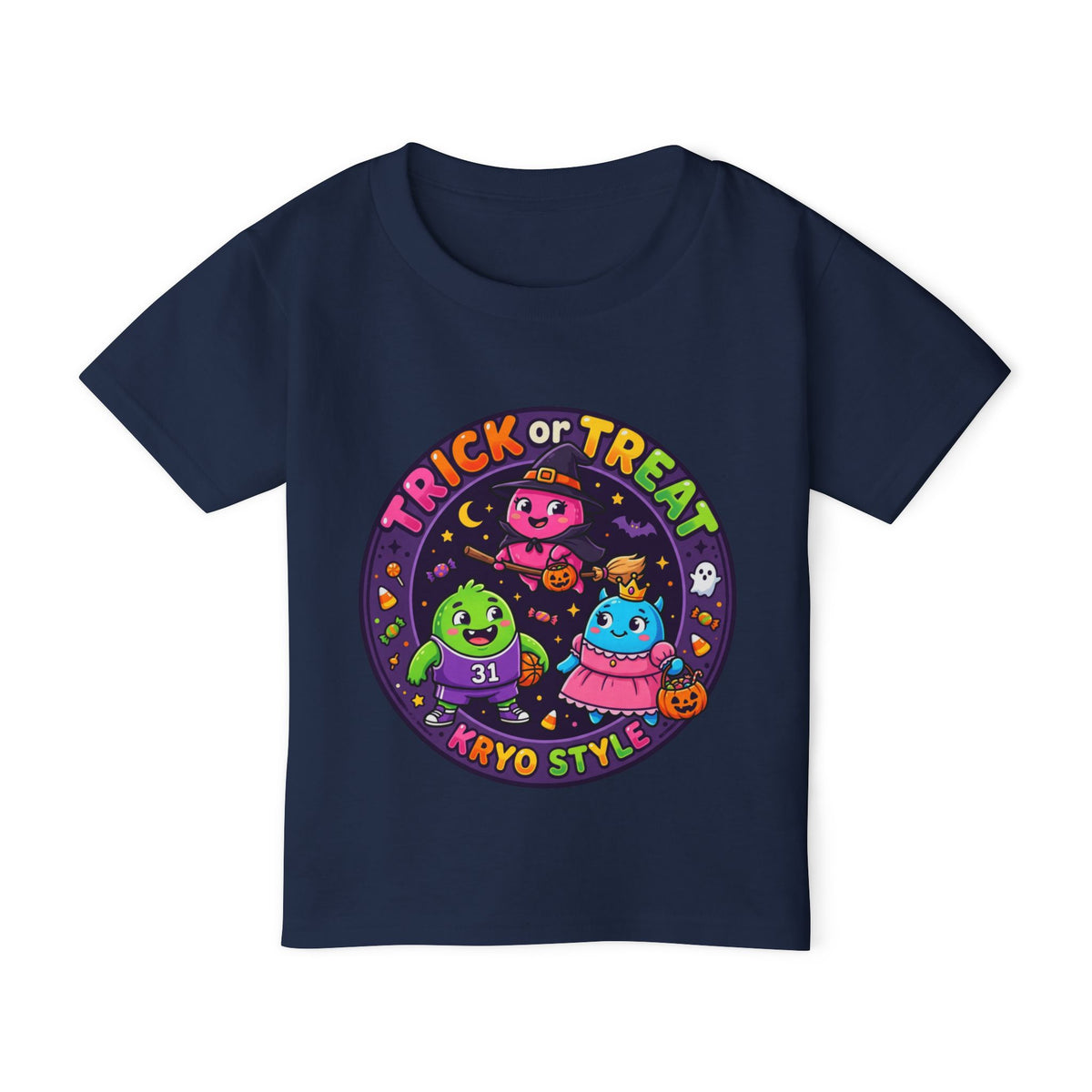 Toddler T‑Shirt — KRYO Cute Cartoon 'Trick or Treat' Halloween Tee (Happy Halloween on Back)