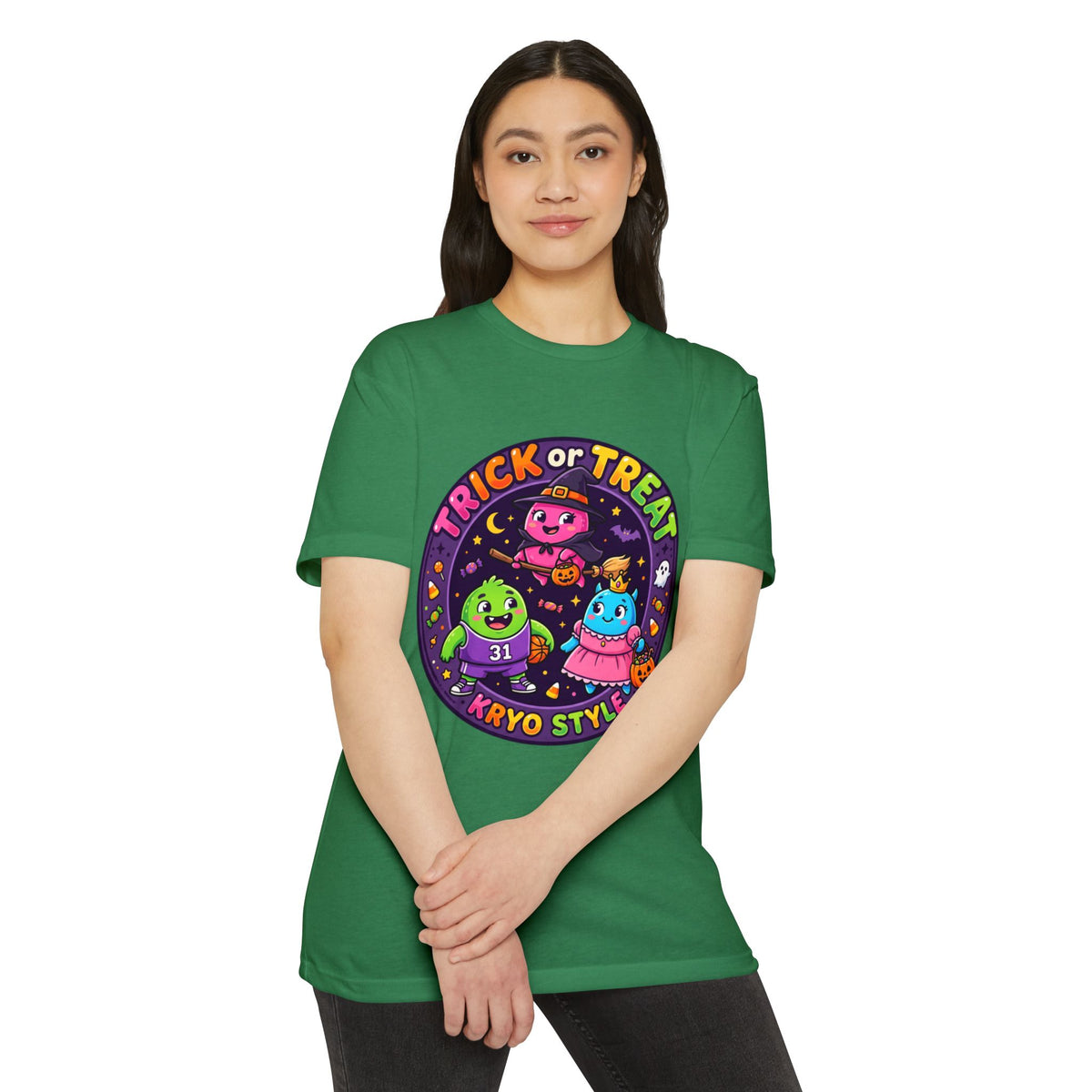 Trick or Treat Cute KRYO Monsters T-Shirt — "Happy Halloween" Back Print