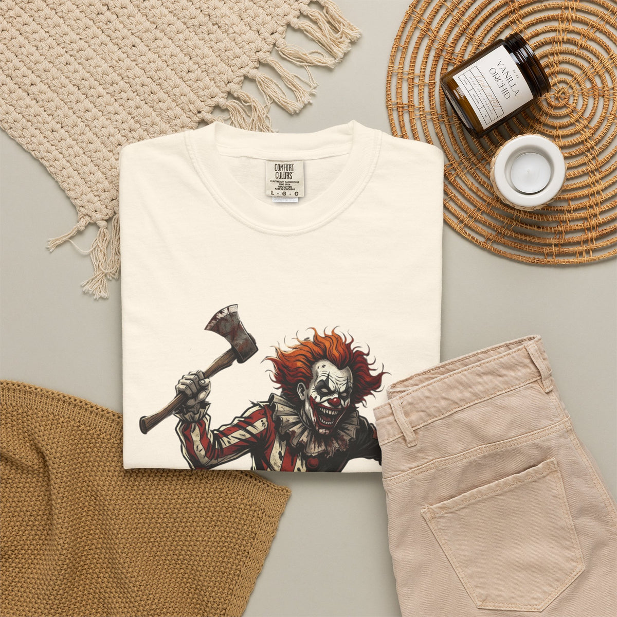 Creepy Clown Axe T-Shirt — 'KRYO' Dripping Back Graphic, Horror Halloween Tee