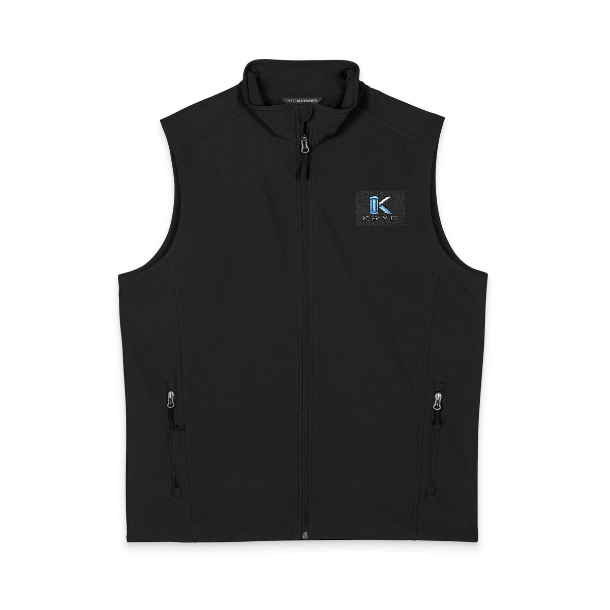 Men's Kryo Soft Shell Vest — Blue 'K' Logo Chest Patch, Windproof Layer for Casual & Workwear
