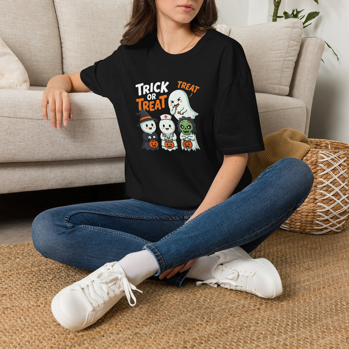Kryo Cute Trick or Treat Ghosts Halloween T-Shirt — Cute Kids & Adult Costume Tee