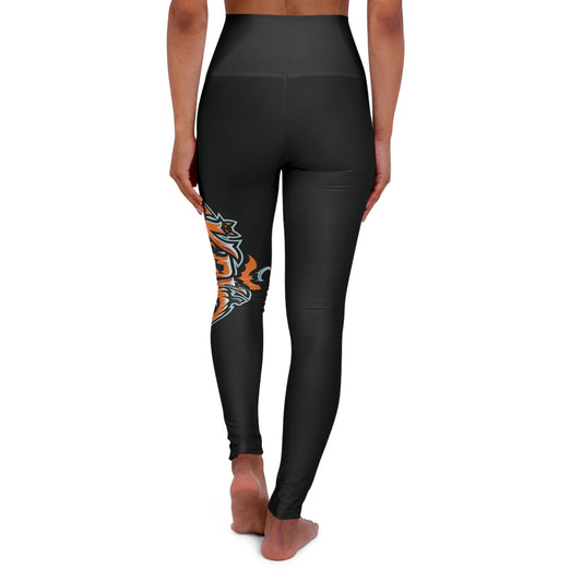 High-Waisted Kryo Yoga Leggings — Black with Orange Tribal Tiger Side Print