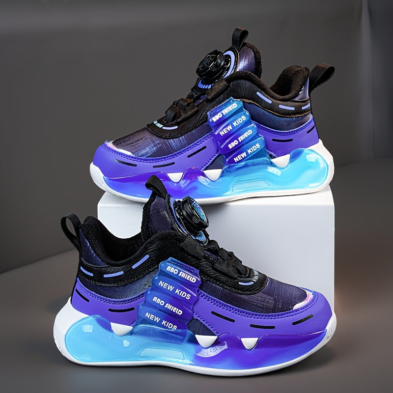 Boys' High-Top Basketball Sneakers for Kids — Rotating Buckle, Cushioned Shock-Absorbing, Non-Slip Outdoor Shoes