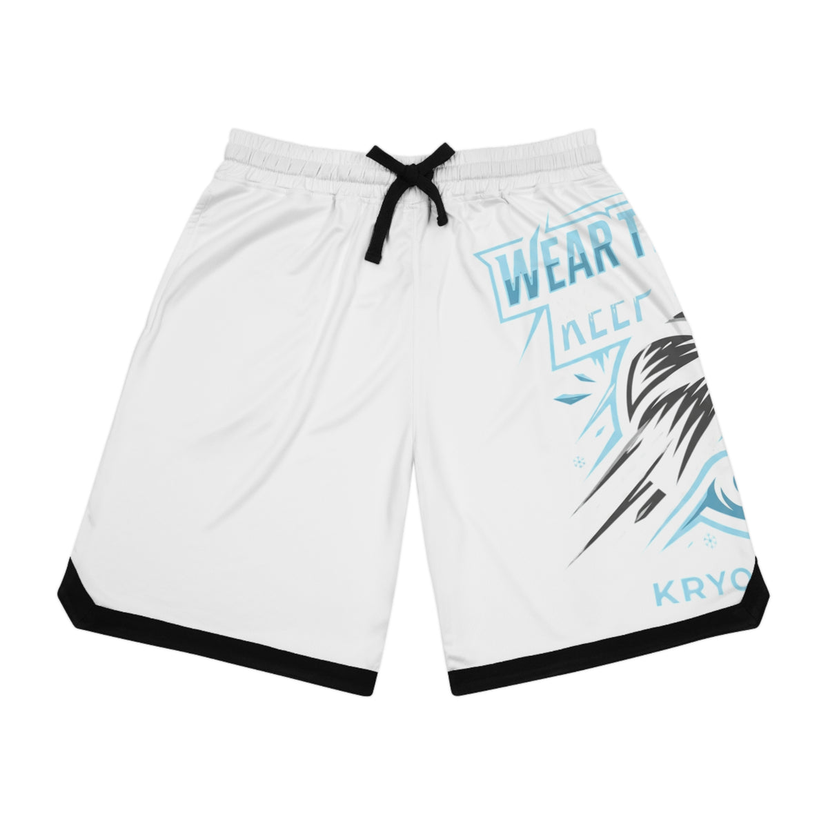 Basketball Rib Shorts - White All-Over Print "Wear The Hustle" Athletic Shorts