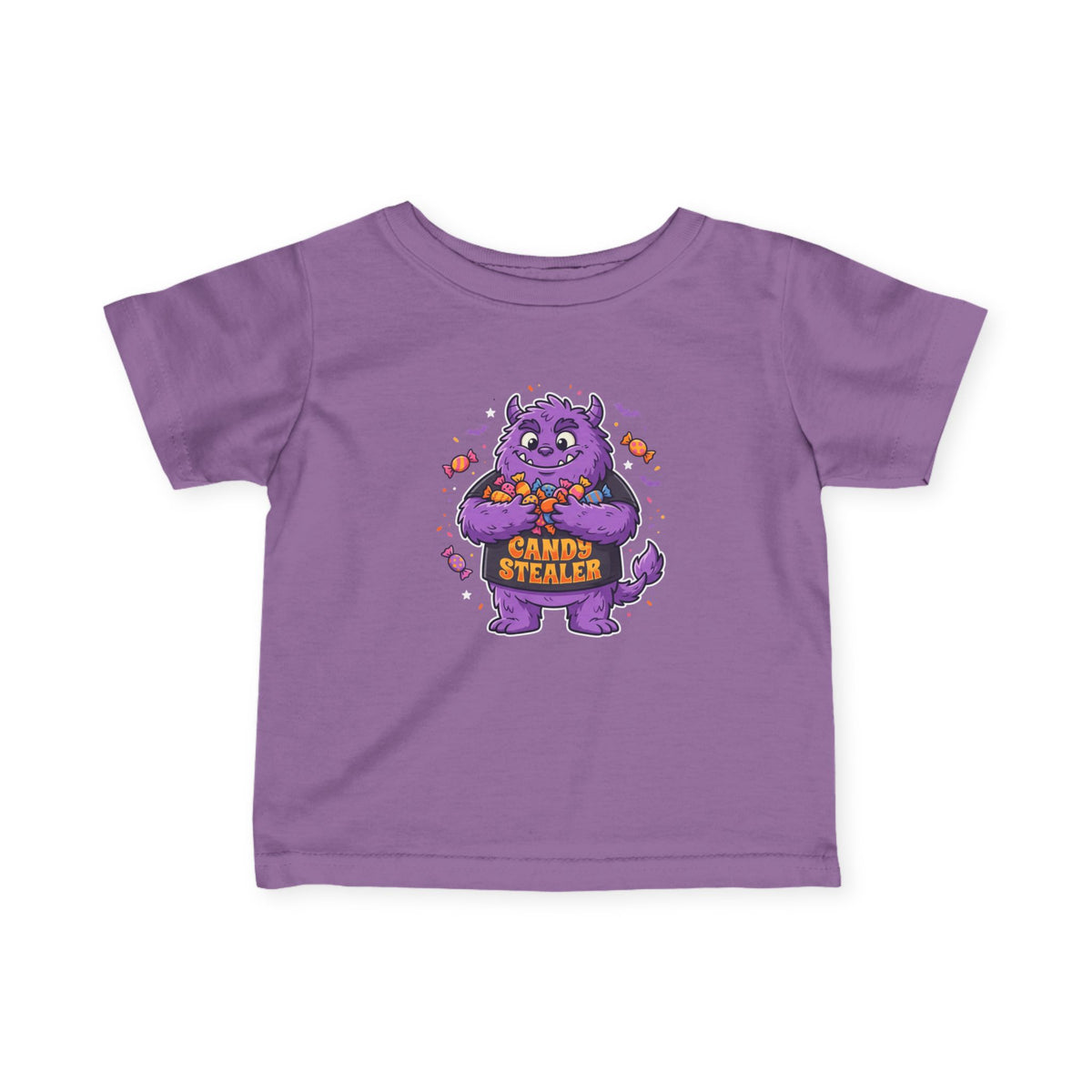 Infant Tee - Cute Purple 'Candy Stealer' Monster Halloween Baby Shirt