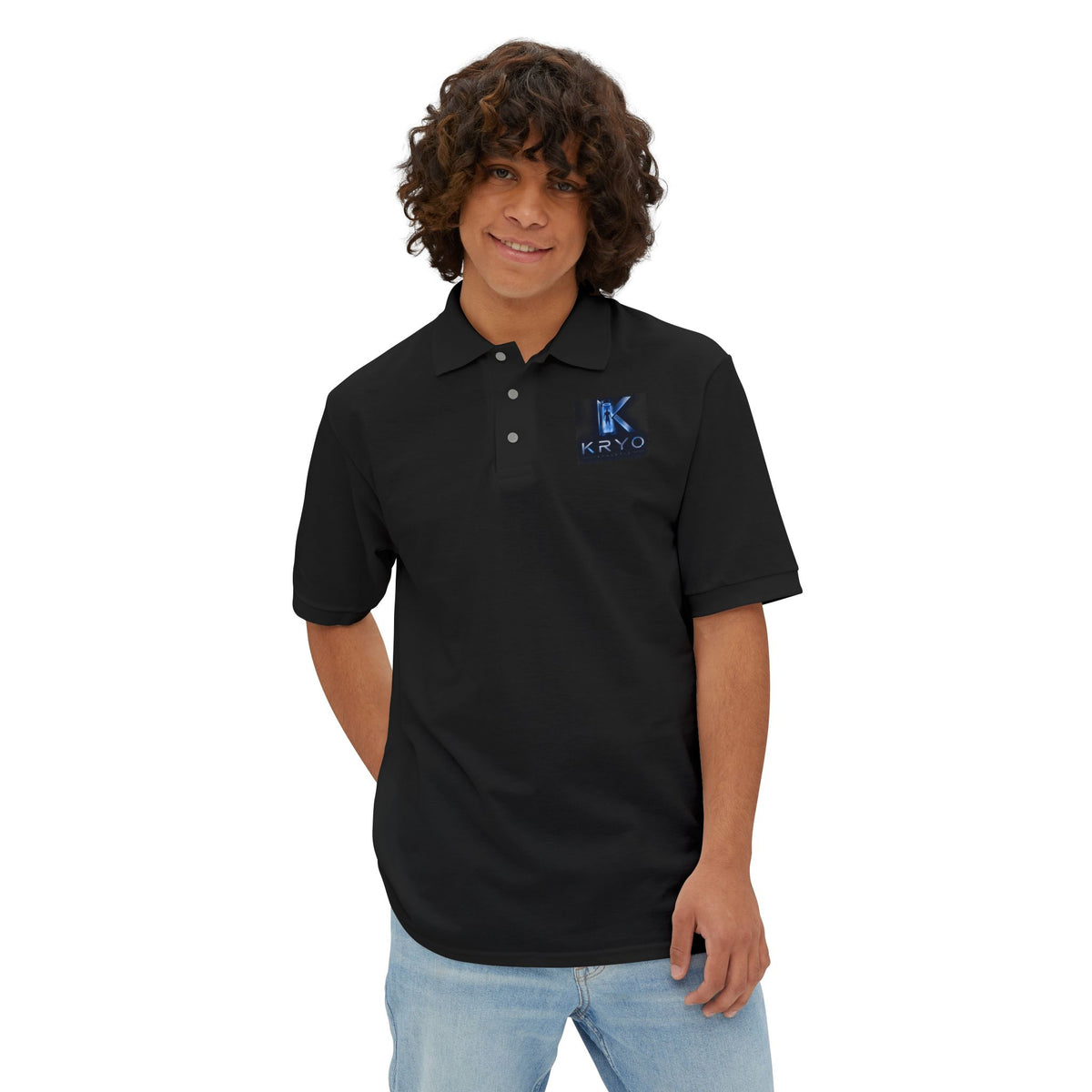 Men's Black Polo Shirt with Small KRYO Logo — Breathable Piqué Work & Golf Shirt