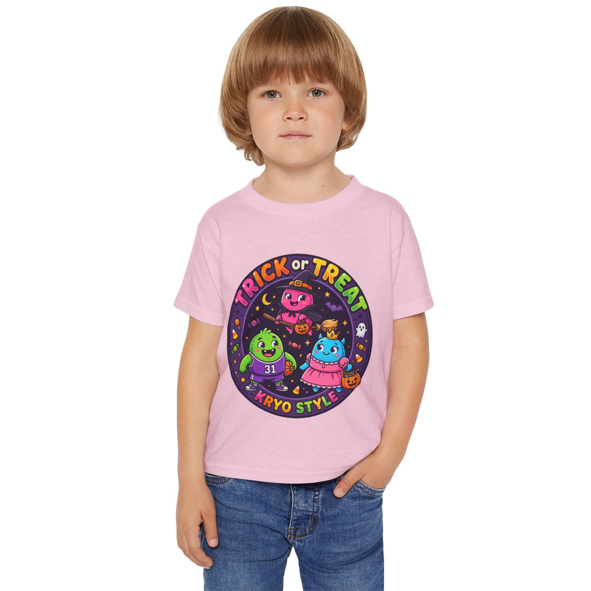 Toddler T‑Shirt — KRYO Cute Cartoon 'Trick or Treat' Halloween Tee (Happy Halloween on Back)