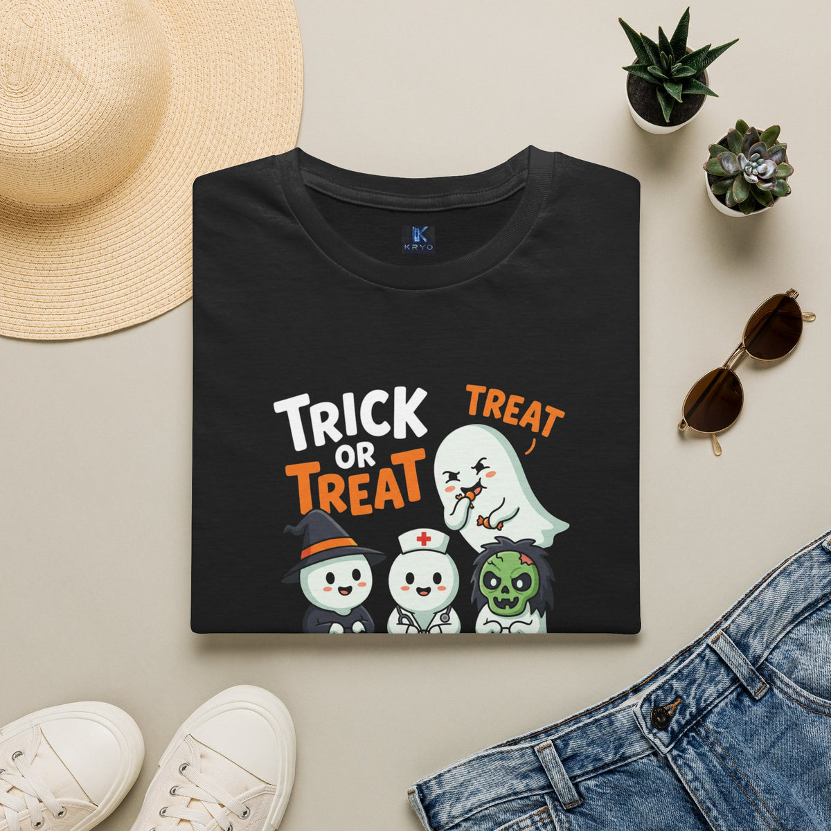 Kryo Cute Trick or Treat Ghosts Halloween T-Shirt — Cute Kids & Adult Costume Tee