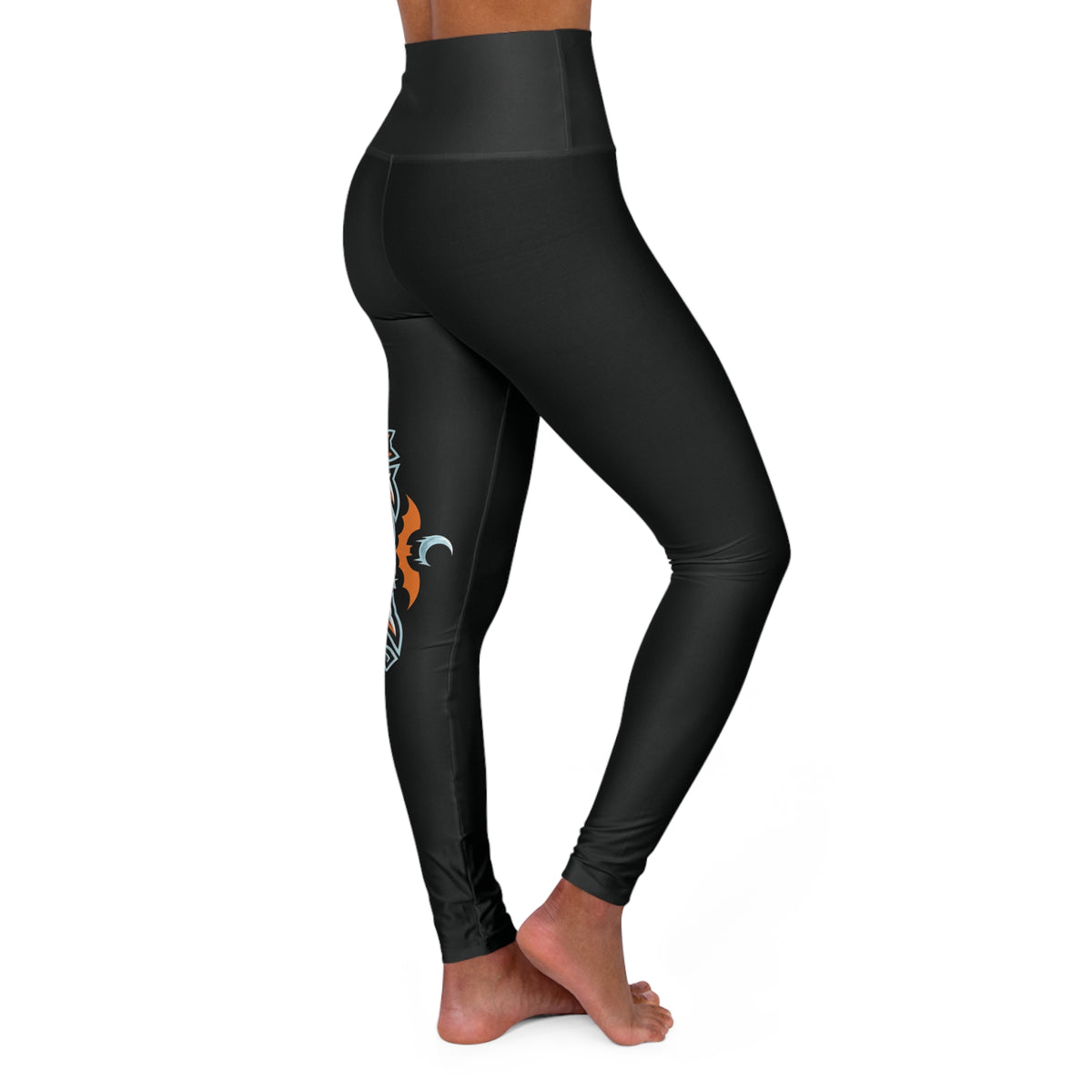 High-Waisted Kryo Yoga Leggings — Black with Orange Tribal Tiger Side Print