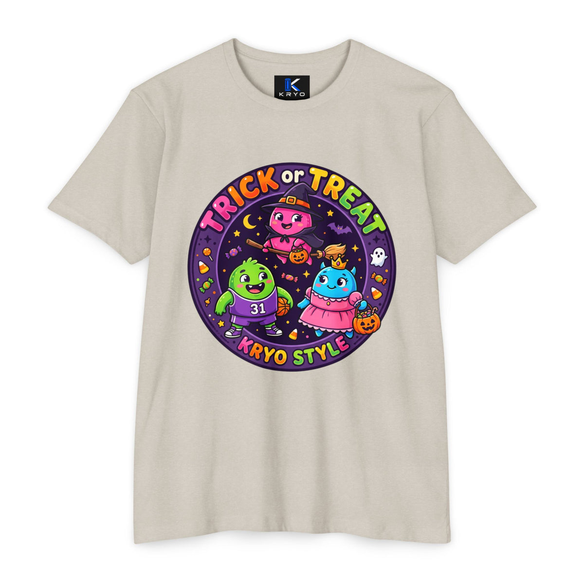Trick or Treat Cute KRYO Monsters T-Shirt — "Happy Halloween" Back Print