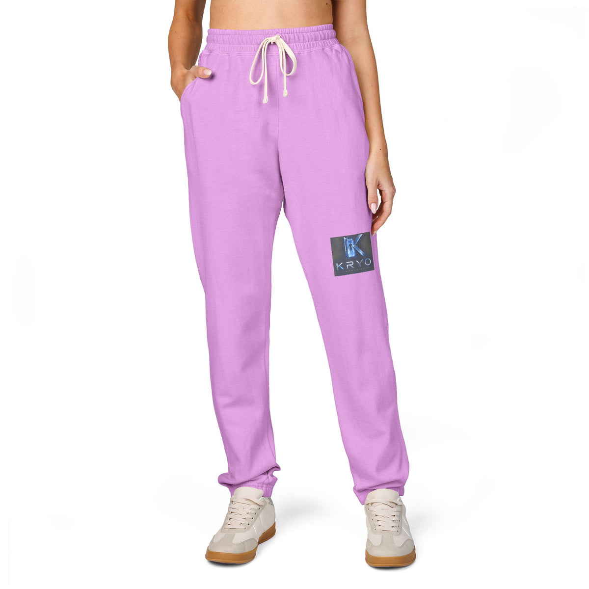 Kryo Graphic Patch Sweatpants — Relaxed Fleece Joggers with Blue Patch Art