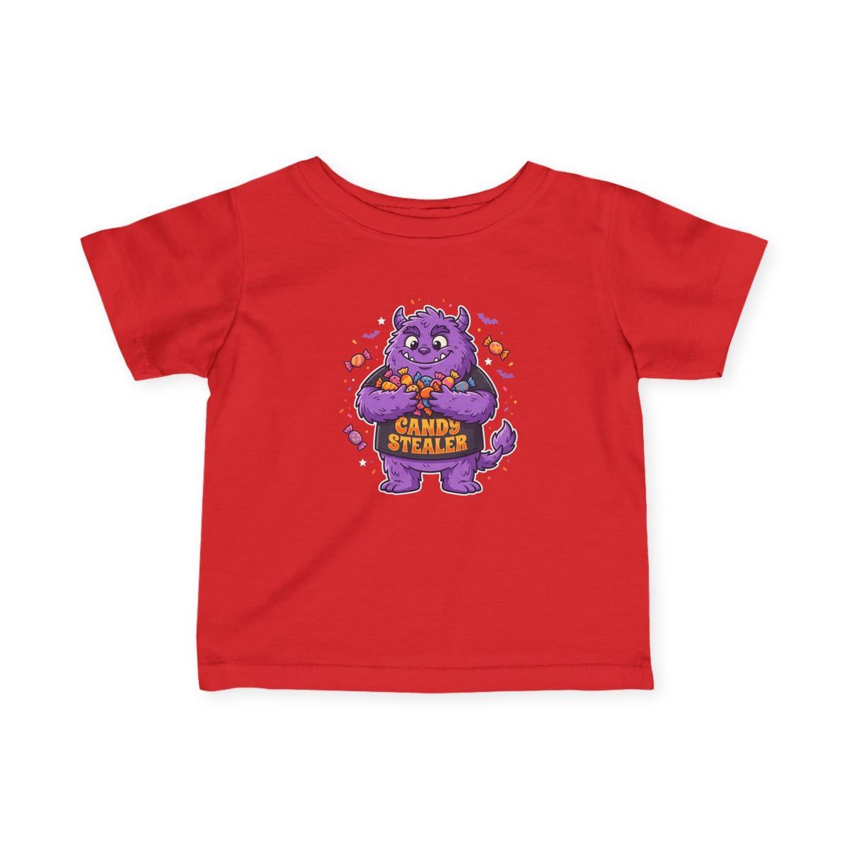 Infant Tee - Cute Purple 'Candy Stealer' Monster Halloween Baby Shirt