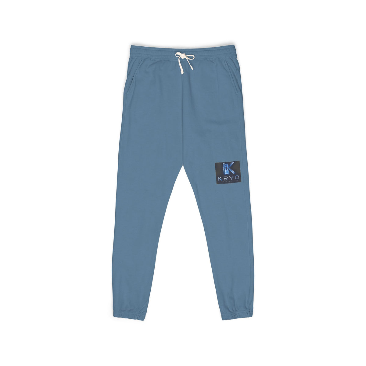 Kryo Graphic Patch Sweatpants — Relaxed Fleece Joggers with Blue Patch Art