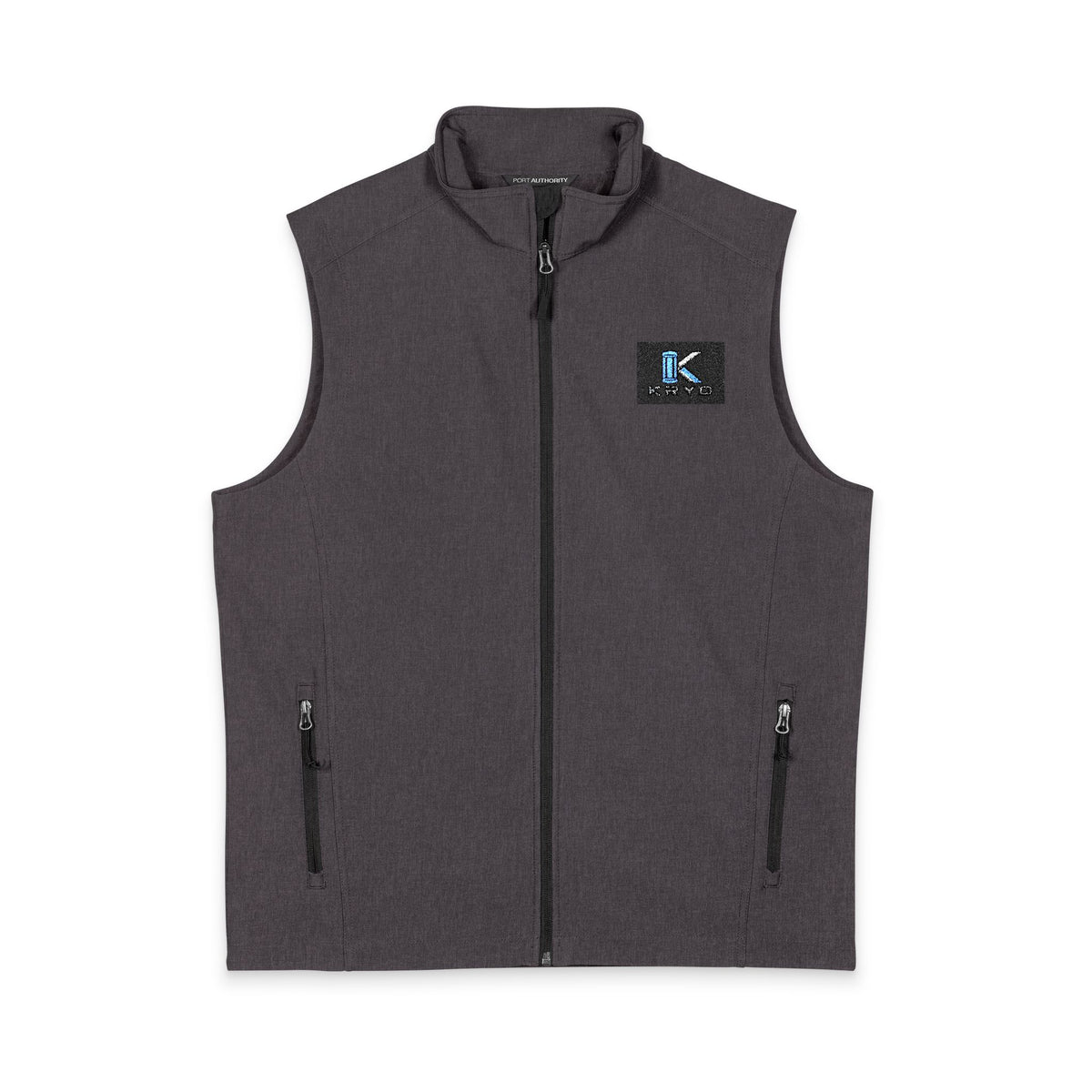 Men's Kryo Soft Shell Vest — Blue 'K' Logo Chest Patch, Windproof Layer for Casual & Workwear