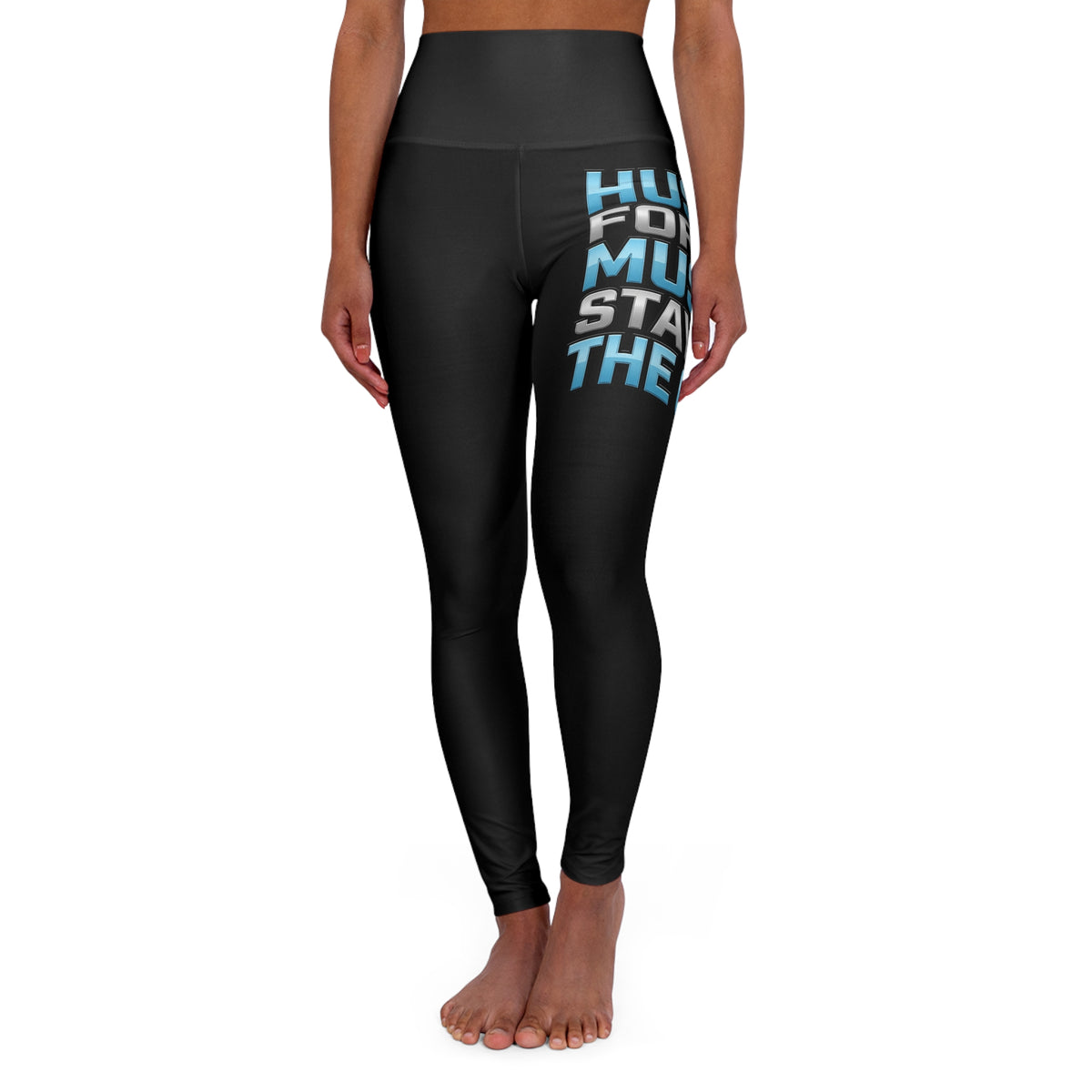 Kryo Workout Gear High-Waist Yoga Leggings — Bold Side-Text Fitness Tights ("Hustle for Muscle, Stay the Chill")
