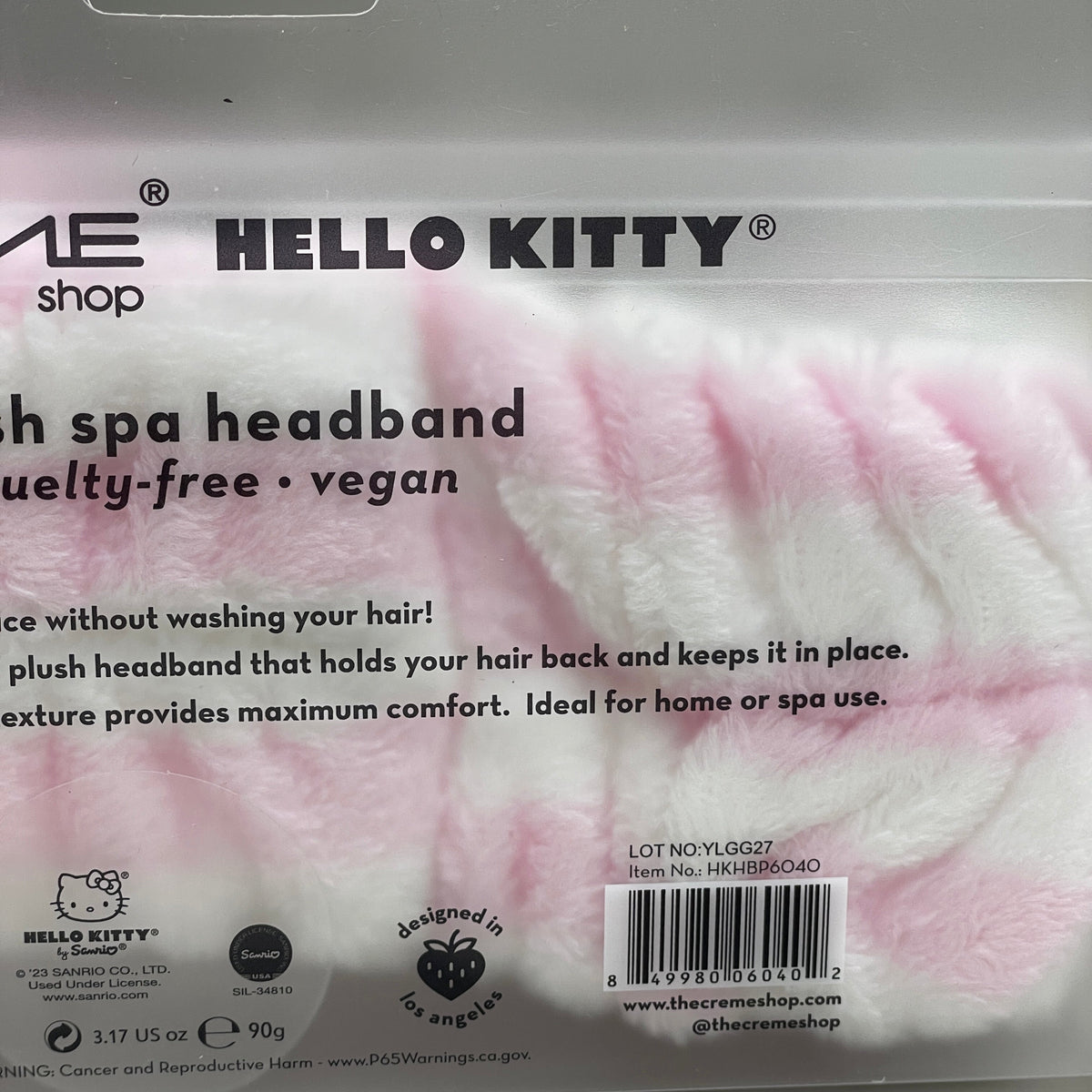 THE CRÈME SHOP Sanrio Hello Kitty Plush Spa Headband Pink Stripe HKHBP6040