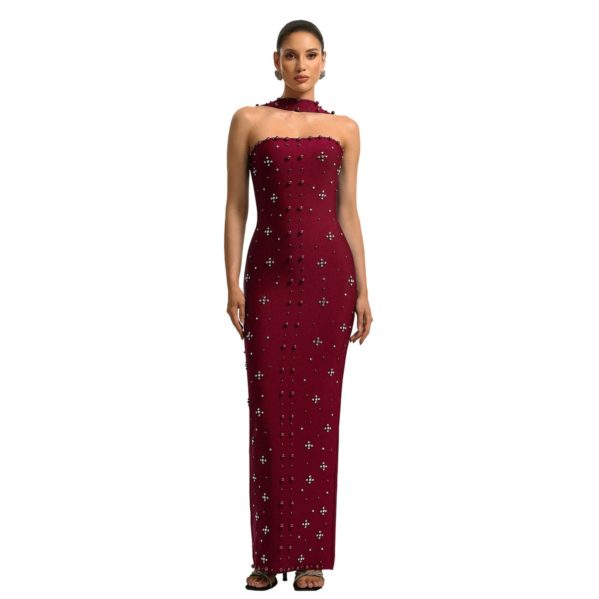 Women Wear Elegant Rhinestone Sheath Tube Top Dress
