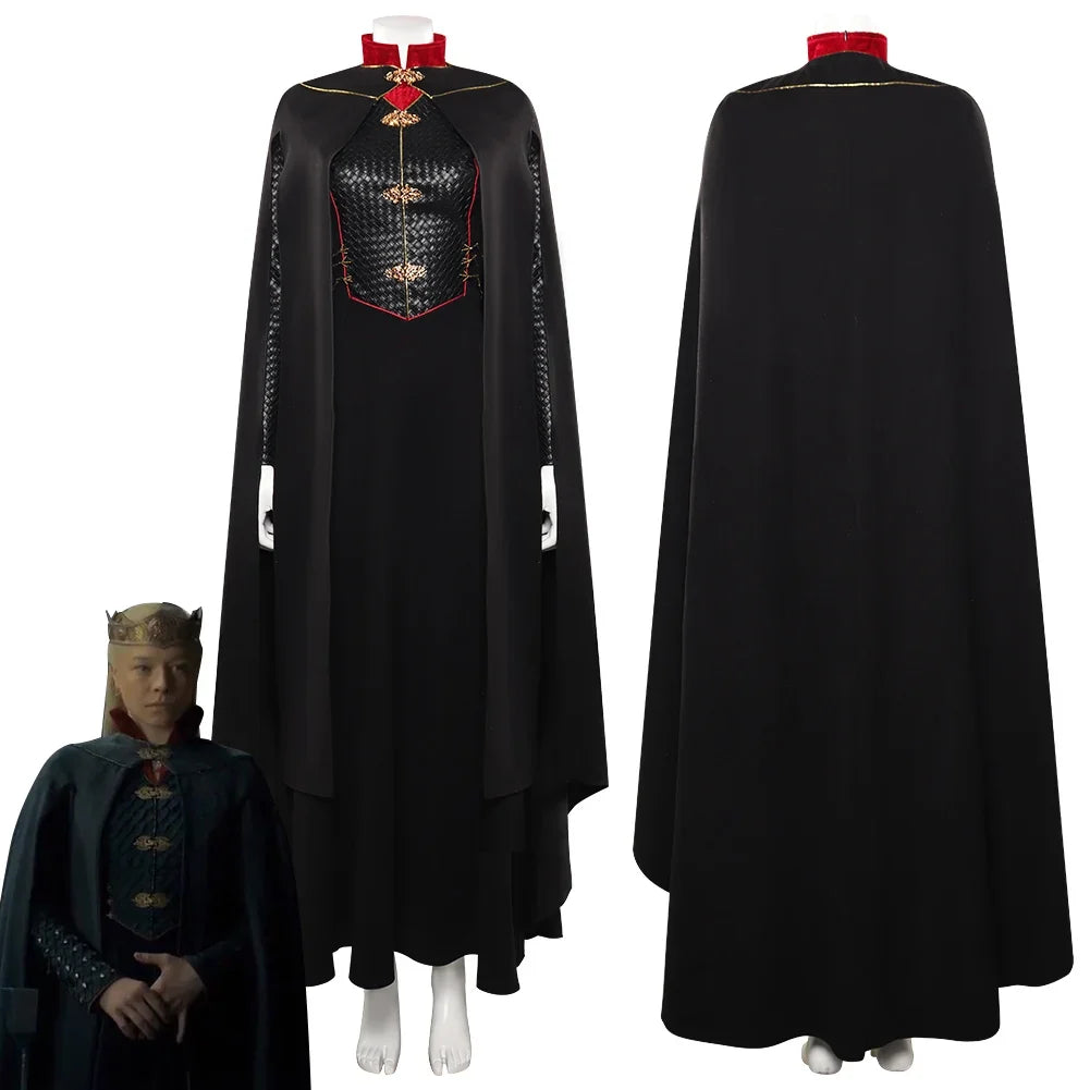 Adult Women Rhaenyra Cosplay Women Costume Robe Black Dress Cloak Cape TV Dragon Halloween Carnival Party Clothes Disguise