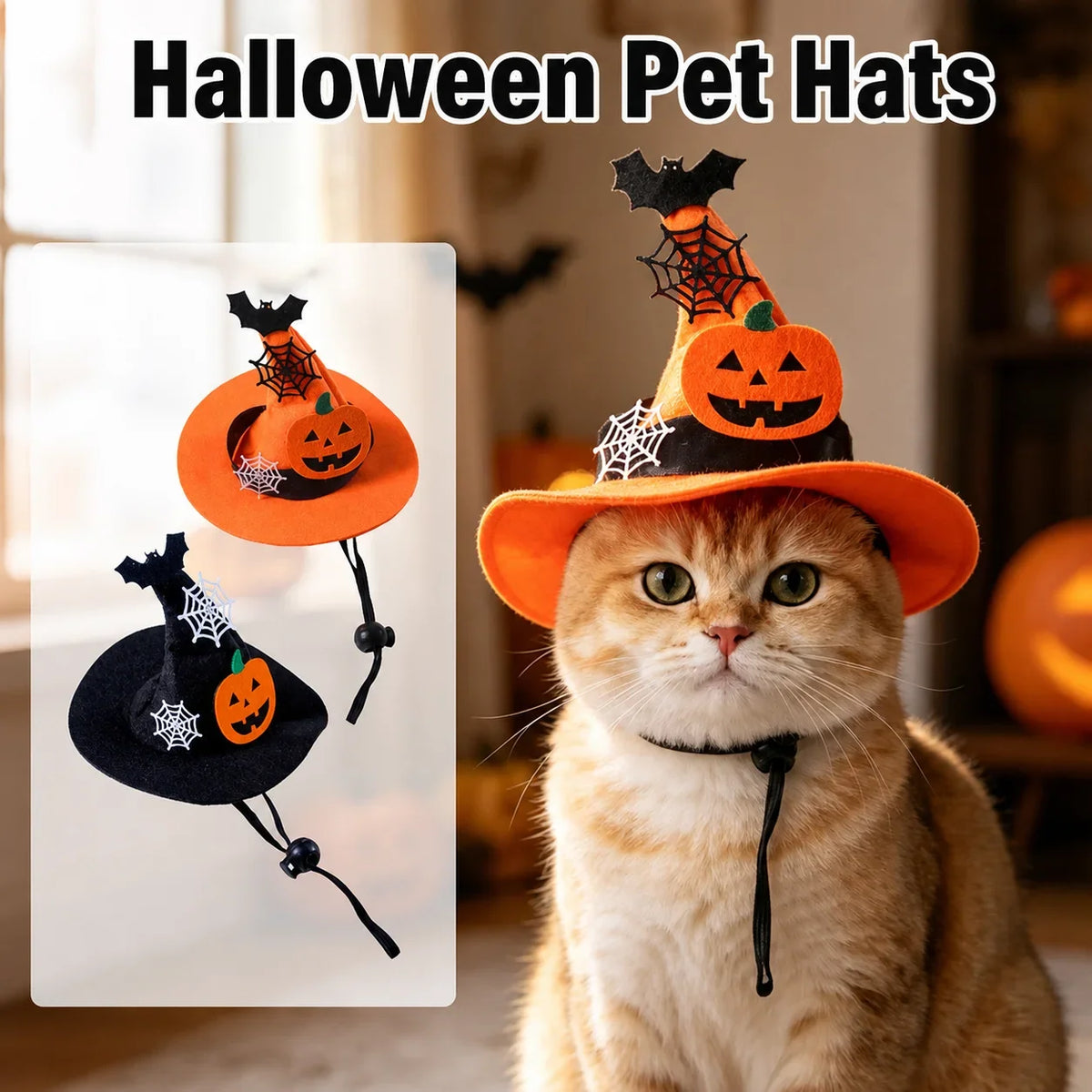 Small Dog Costume Accessory Halloween-Themed Halloween Pet Cap Pet Halloween Witch Hat Handcrafted Pumpkin Design Pet Hat
