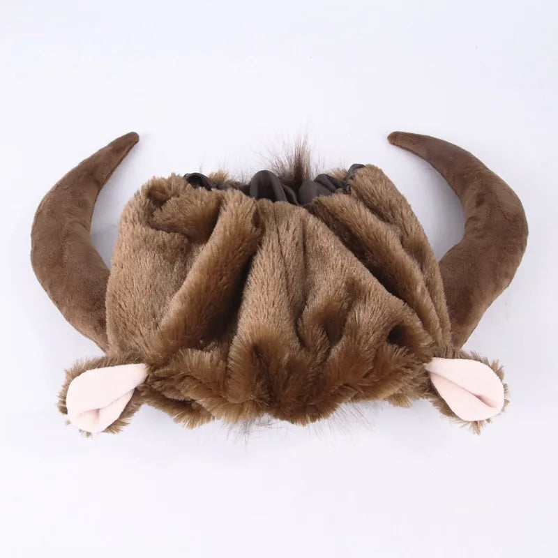 Pet Buffalo Horn Costume Hat Funny Dog Cat Wig Headwear Cosplay Headpiece for Halloween and Party Pet Hat