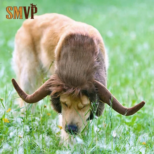 Pet Buffalo Horn Costume Hat Funny Dog Cat Wig Headwear Cosplay Headpiece for Halloween and Party Pet Hat