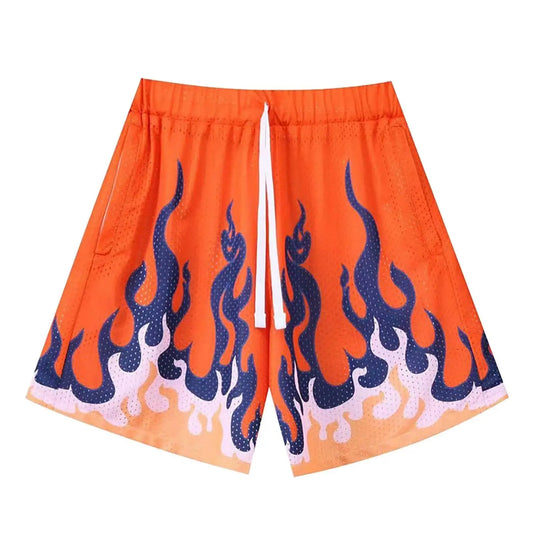 Men's Flame Pattern Basketball Shorts Boys Summer Cool Hawaii 3D Printed Casual Swim Trunks Quick Dry Surfboard Shorts