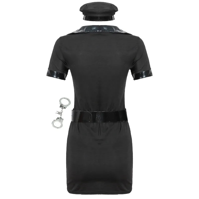 Halloween Carnival Sexy Policewoman Officer Black Uniform Suit Costume Adult Roleplay Stage Wear Party Outfit Terror Suit Set