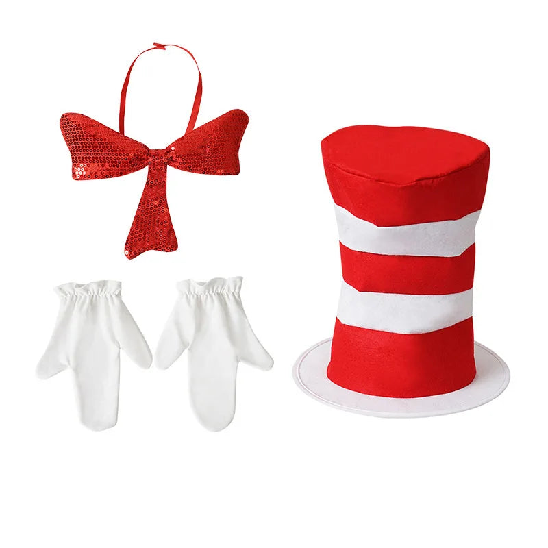 Dr. Seuss Cat in The Hat Cosplay Costume Accessories for Women Men Adults Halloween Christmas Birthday Party Hats Stage Prop