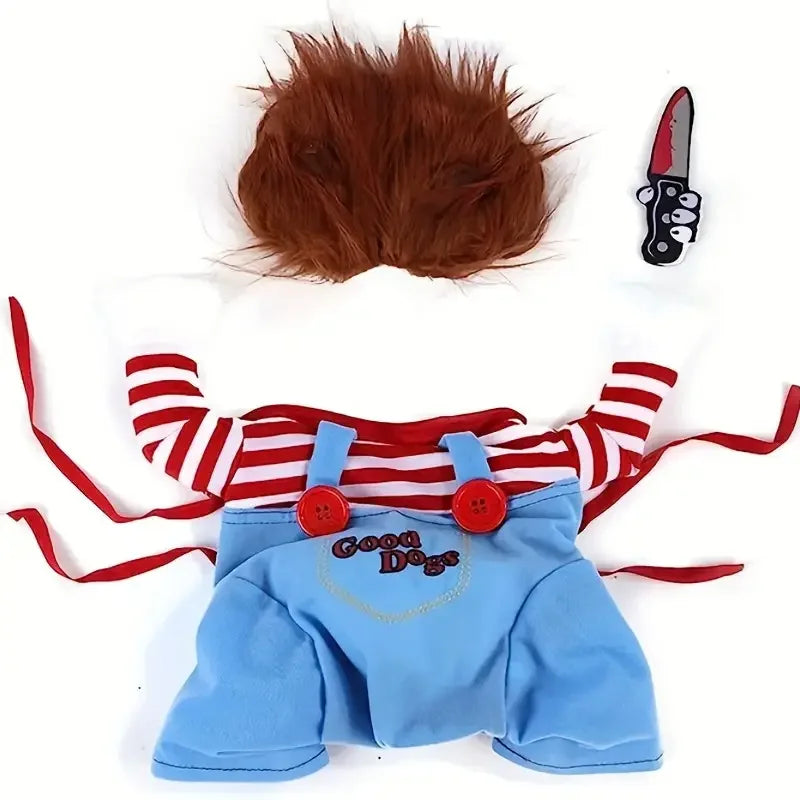 Halloween Pet Dog Clothes Transformed Pet Apparel and Wig for Holiday Party Pet Supplies Funny Bloody Doll With Knife Dog Costume