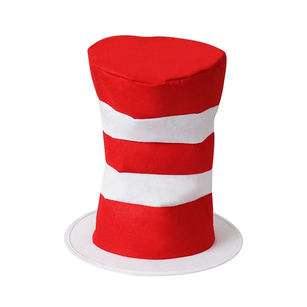 Dr. Seuss Cat in The Hat Cosplay Costume Accessories for Women Men Adults Halloween Christmas Birthday Party Hats Stage Prop