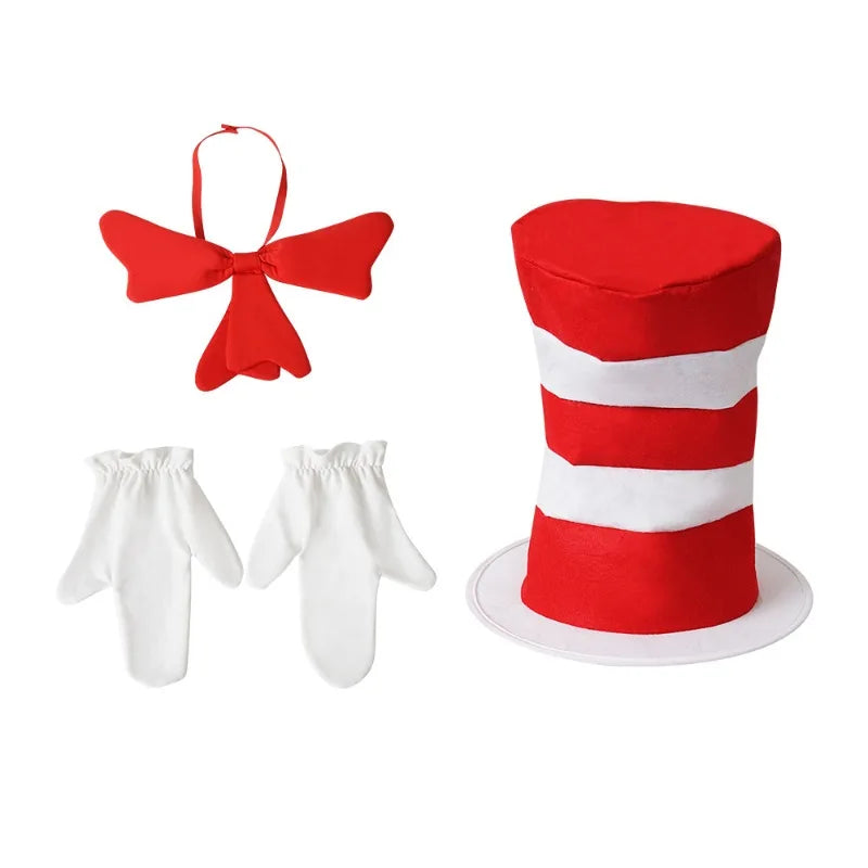 Dr. Seuss Cat in The Hat Cosplay Costume Accessories for Women Men Adults Halloween Christmas Birthday Party Hats Stage Prop