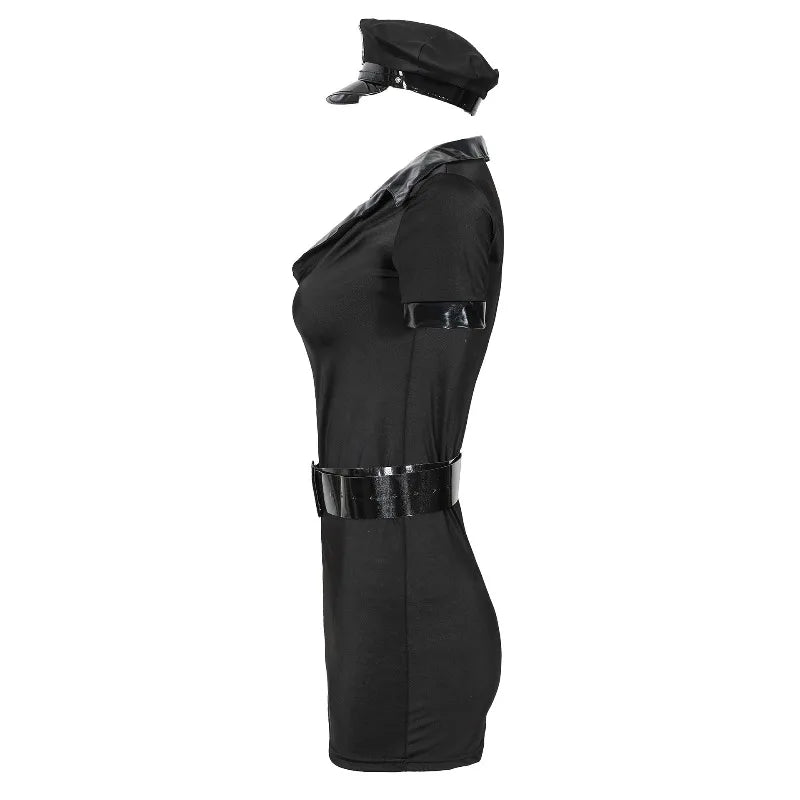 Halloween Carnival Sexy Policewoman Officer Black Uniform Suit Costume Adult Roleplay Stage Wear Party Outfit Terror Suit Set