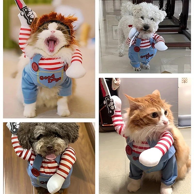 Halloween Pet Dog Clothes Transformed Pet Apparel and Wig for Holiday Party Pet Supplies Funny Bloody Doll With Knife Dog Costume